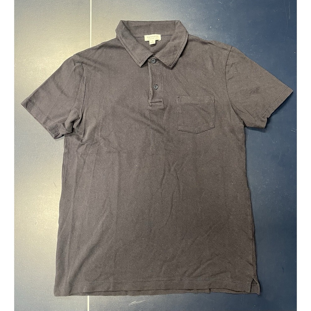 Sunspel Riviera Short Sleeve Cotton Polo Dark Blue Chest Pocket Men's Small